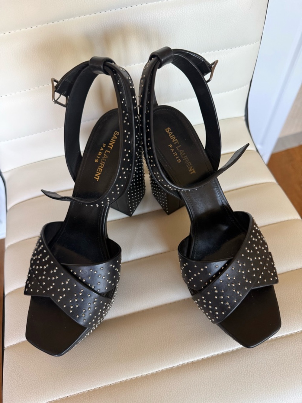 Saint Laurent Black Studded Platform Heels - Picture 3 of 6